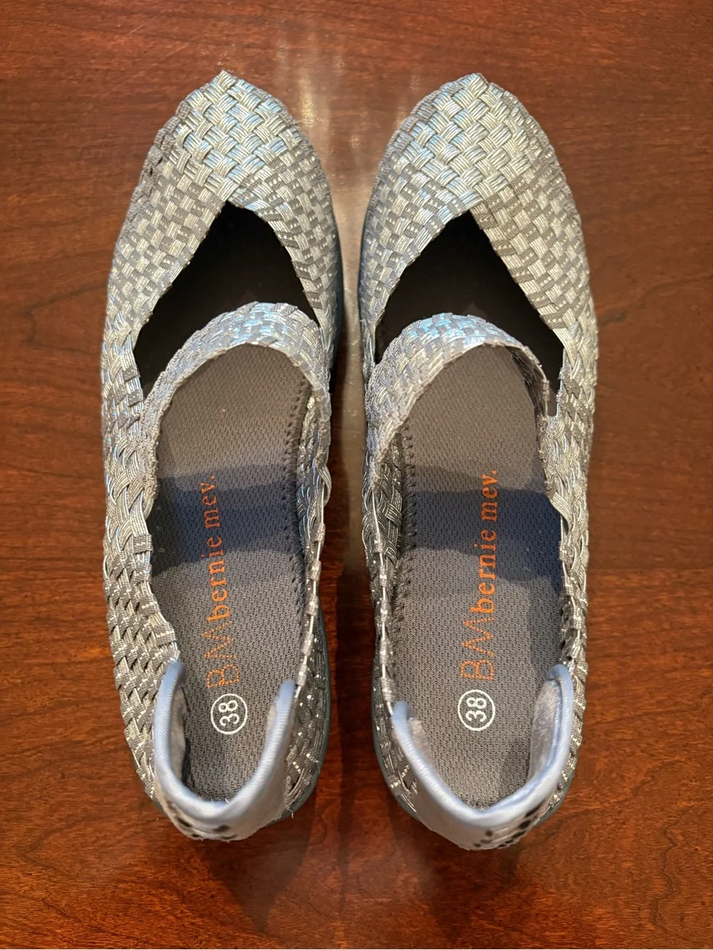 Bernie Mev Lulia Woven Wedges (Metallic Gray) Size 38, US 7.5/8